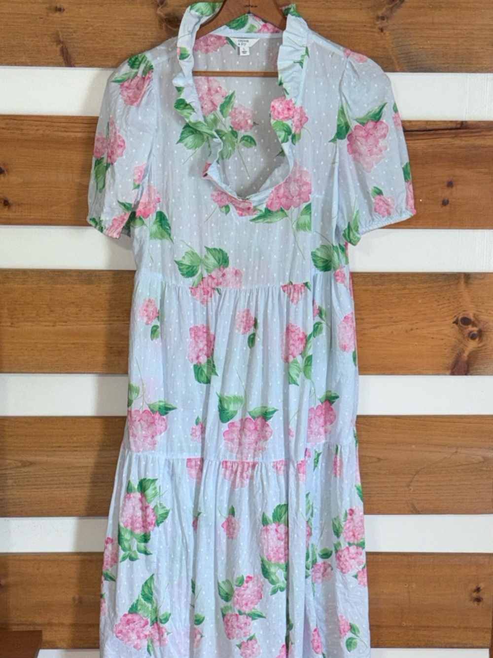Crown & Ivy Floral Puff Sleeve Ruffle Neck Sheer Chic Maxi Floral Dress Size L